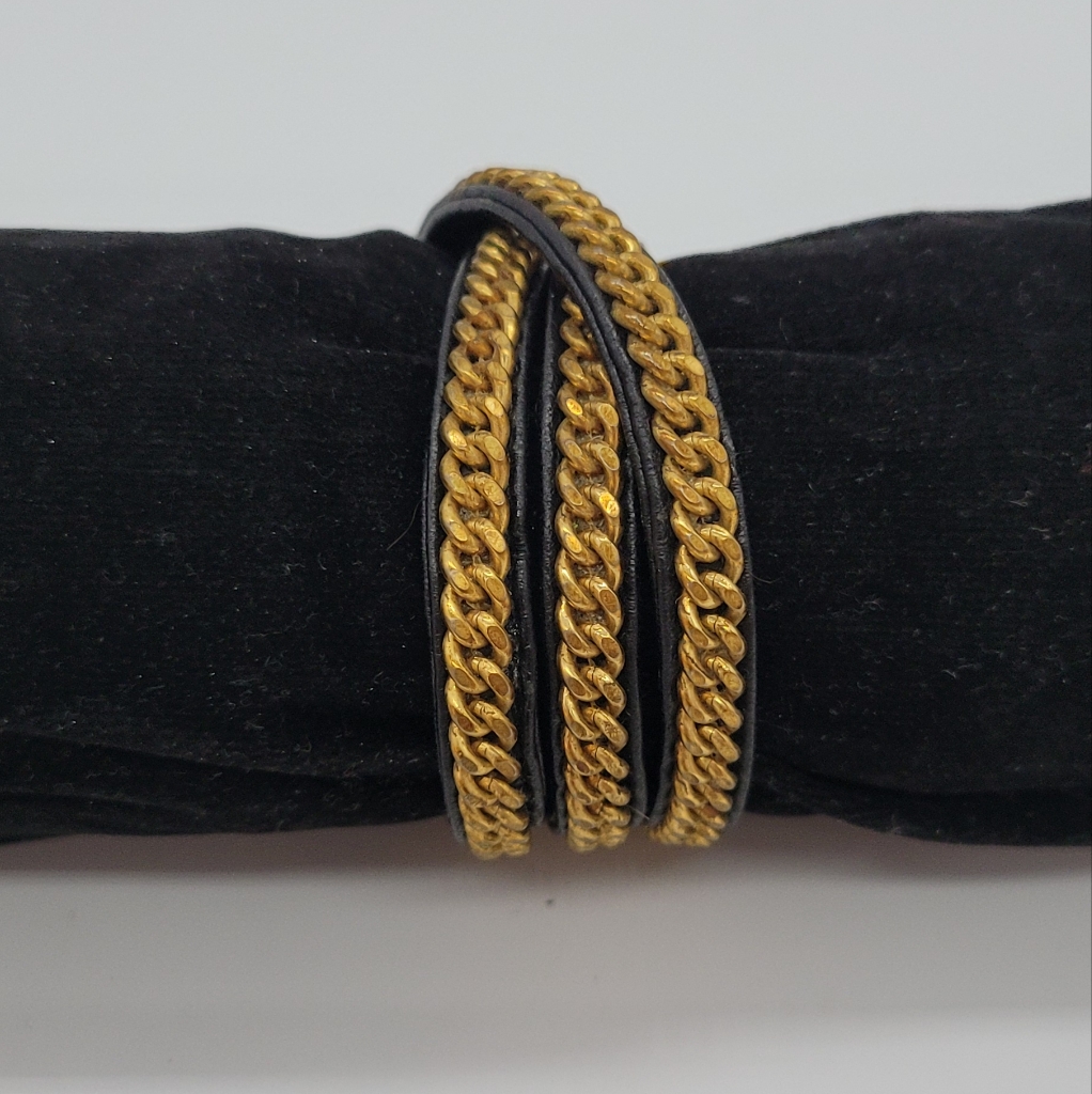 Vita Fede Monaco BoubleTriple Wrap 24k Gold Plated Chain Black Leather Band New 112$